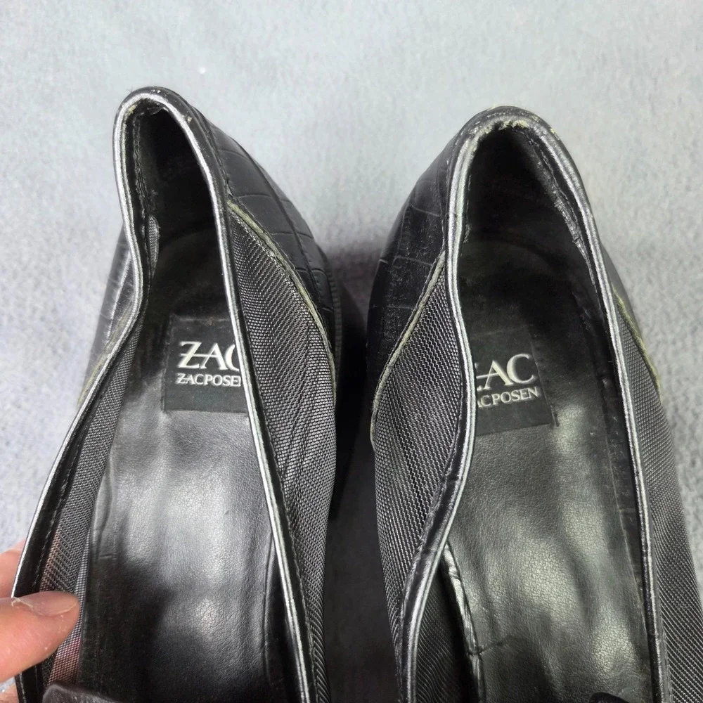 Zac‎ Posen Alisa Black Mesh Croc Embossed Leather Heeled Loafer US 9M